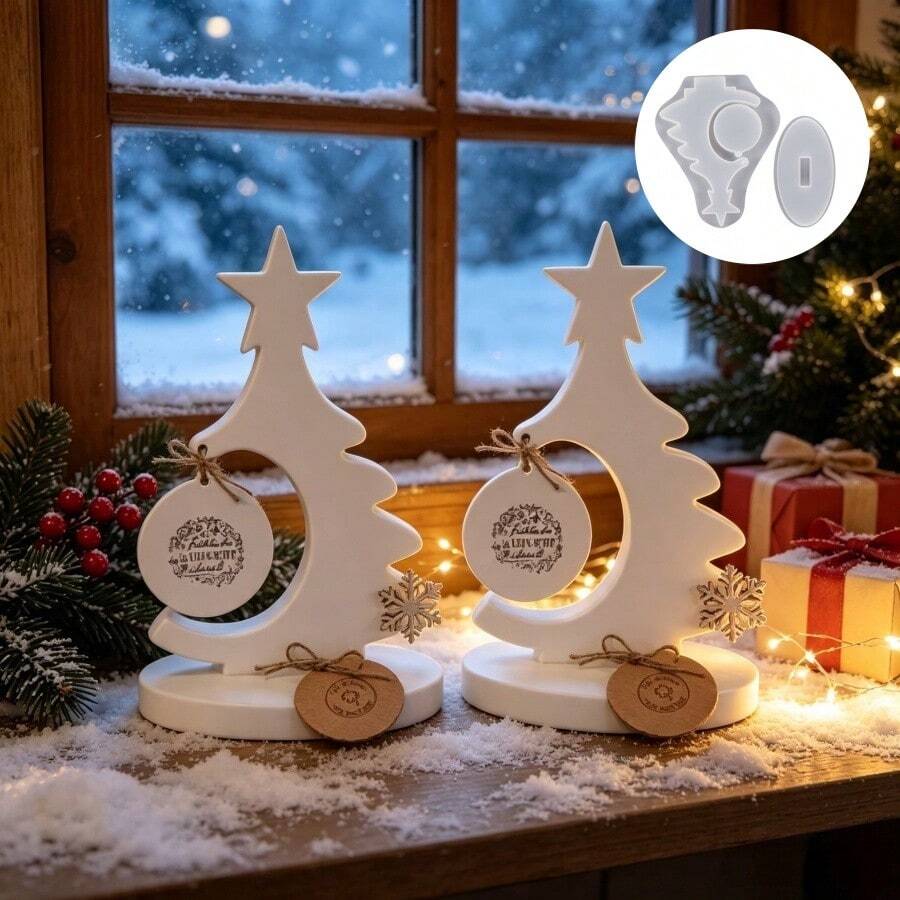 SILIKE LUFEI 4pcs Resin Silicone Mold Christmas Tree Base & Christmas Tree Hanging Ornament Set, Suitable For Making Epoxy Resin, Plaster, Candle, Aromatherapy Products, Home Decor Display Silicone Mold - Silicone Mold - View 1