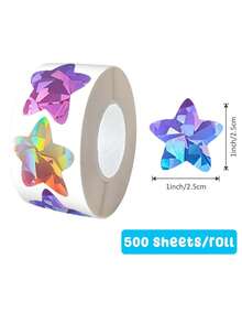500 Labels/Roll Shiny Holographic Laser Multi-Color Star Self-Adhesive Stickers 1 Inch 8 Colors DIY Decorative Craft Behavior Chart Student Planner School And Classroom Teacher Supplies PVC Waterproof Self-Adhesive - Laser Star 2 - View 2
