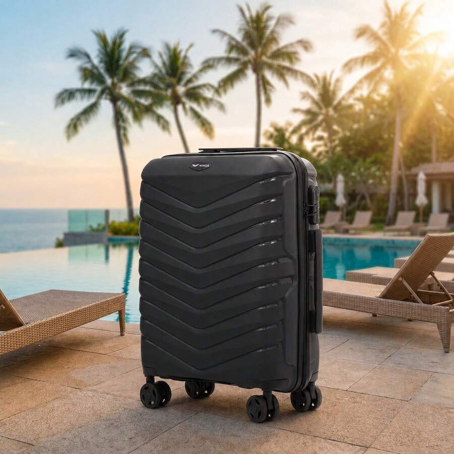 W WINGS 3 PiecesLuggage Set (20", 24", 28") | Polypropylene Hard Shell Suitcase, Combination Lock, Telescopic Handle, 360° Dual Wheels - Black - View 1