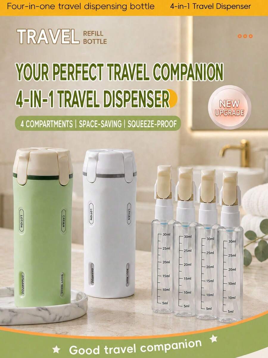 1 set perlengkapan mandi portabel 4-in-1, termasuk 4 botol dispenser isi ulang 30ml dan kotak penyimpanan sampo/lotion portabel, cocok untuk liburan dan perjalanan bisnis. - beraneka warna - View 1