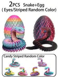 1/2/3/4/5/6pcs Movable Joint 3D Printed Snake Surprise Egg, Gecko, Home Office Decor, Suitable For Room Decoration Statue, Desktop Ornament, Stress Relief, Fingertip Toy, Party Gift, Halloween Gift, Christmas Stocking Filler, Christmas Gift - Multicolor - View 35