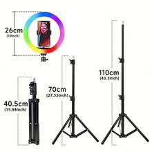AXNEN 10-Inch Adjustable Selfie Ring Light With Stand And Phone Holder, 38 Color Modes, Dimmable LED Light For Makeup, Compatible With IOS And Android Phones - Black and White - View 8