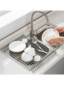 1pc Stainless Steel Expandable Sink Dish Drying Rack, Black & Grey, With Adjustable Support Arms, Functional Kitchen Sink Organizer For Vegetables, Fruits, Cookware Set, Suitable For Kitchen And Bathroom, New Year & Christmas Style - Multicolor - View 15