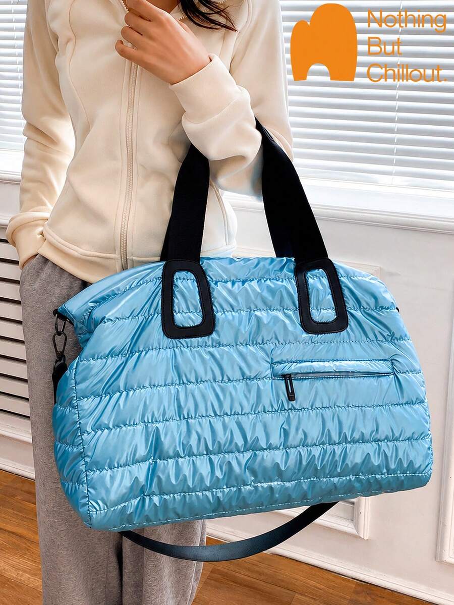 NBCT Large Shoulder & Crossbody Travel Storage Bag, Waterproof Glossy Finish, High Capacity, Multi-Pocket Design, Versatile Luggage Bag For Gym, Swimming, Short Trips And Business Travel - Blue - View 1