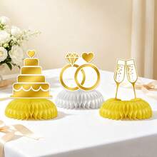 3 Pieces Of Wedding And Engagement Honeycomb Ornaments, Golden Ring Cake Champagne Design Table Decoration, Center Table Decoration Items For The Bride's Party - View 5