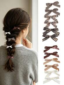 6/12/24 Pieces Of Coffee Colored Small Bow Hair Clip Hair Accessory Versatile (Color Random) - Multicolor - View 3