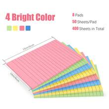 Eagle 8 Pack Lined Sticky Notes With Lines 4X6 In, 8 Pastel Slef-Stick Pads | Large Ruled Sticky Note Pads Colorful Super Sticking Power Notepads, Easy To Post For Office, School, Home, 50 Sheets/Pad - A - View 3