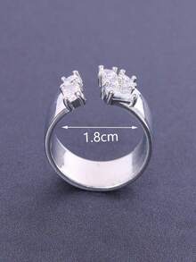 1pc Minimalist Versatile Personalized Micro-Inlaid Cubic Zirconia Open Ring, Elegant Elegant Finger Ring Suitable For Women's Daily Wear - Silver - View 5