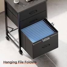 3 Drawer Mobile File Cabinet On Wheels Fits A4 Size For Home Office |   Rustic Brown2, Fabric Vertical Filing Cabinet Fits Letter Size - Black - View 8