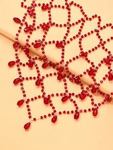 1pc New INS Style Water Drop Hair Chain Niche Design Mesh Headpiece Vintage Red Beads Hair Accessory - Silver - View 4