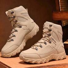 2 Colors Available High-Top Durable Work Boots For Men, Stable Lace-Up Non-Slip Outdoor Hiking Trekking Casual Everyday Boots - Khaki - View 9