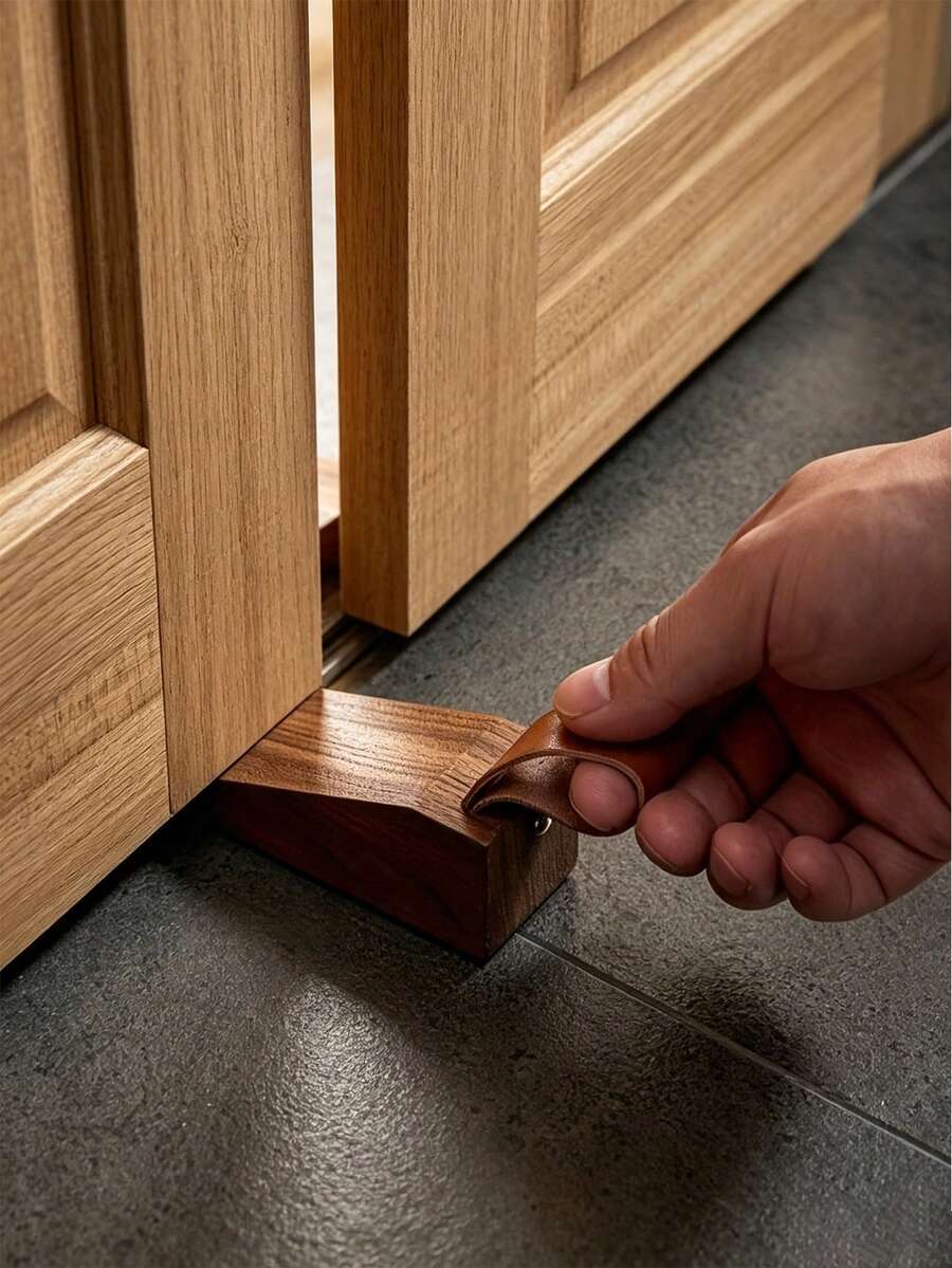 1pc Solid Wood Door Stopper, Creative Raised Anti-Collision Door Wedge, Movable Hanging Top-Mounted Wooden Door Buffer Pad For Bedroom, With Non-Slip Pad At Bottom - Multicolor - View 1