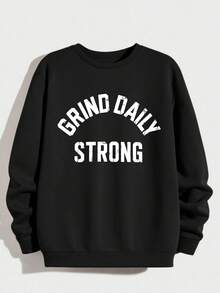 Men's Inspirational Letter Print Crew Neck Loose Fit Long Sleeve Pullover Sports Sweatshirt Black - Black - View 3