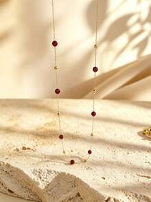 1件時尚簡約不鏽鋼珠串項鍊，配非對稱多色珠飾，適合男士日常配戴 - 金黃色 - 查看 4