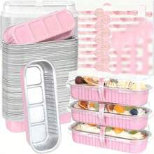 100 Sets Mini Toast Molds With Lids And Spoons, 100pcs, Pink, 6.8oz, Rectangular Aluminum Foil Baking Pans - Multicolor - View 2