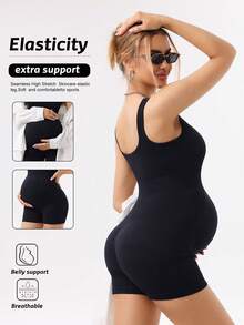 Maternity Yoga Jumpsuit, High Waist Design, Soft Elastic, Non-See Through, Suitable For Postpartum, Black Spring Sports Style, Soft And Comfortable - Black - View 2