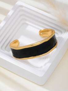 2pcs/1pc Fashion New Elegant High-End Casual Multi-Functional Zinc Alloy Material White+Black Oil Drip Women's Minimalist Geometric Wave Bracelet Set - Black and White - View 6