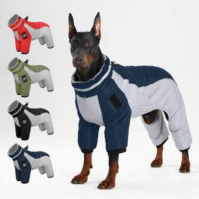 Full Body Dog Coat - Warm Jacket For Medium Dogs, High Collar Winter Coat With Chest Harness, Reflective Dog Snowsuit Windproof Down Jacket With Legs, Four-Legged Snow Suit Pet Warm Coat