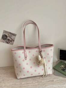 Fashionable Minimalist Houndstooth Pattern Large Capacity Women's Shoulder Tote Bag, Versatile Elegant Shopping Commuting Underarm Bag - Pink - View 3