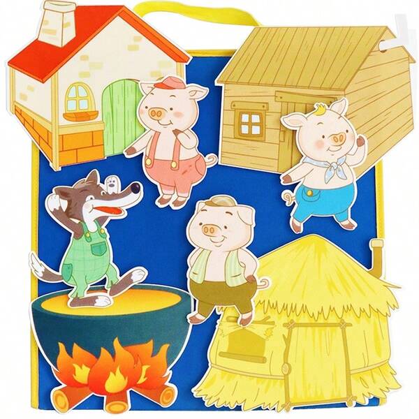 hoojojo 9 Pcs Three Little Pigs Felt Story Set, Interactive Storytelling Scene Props, DIY Activity Set, Learning Supplies, Educational Teaching Aid, Cognitive Learning Activity, Parent-Child Interaction, Back-To-School Essential
