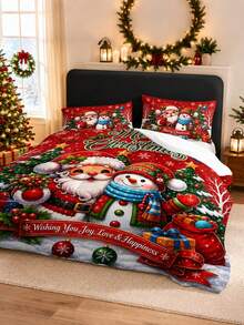 3pcs Christmas Theme Red Background Cartoon Santa Claus Snowman Christmas Pattern Bedding Set Quilt And Pillowcase 3 Pieces Set - Soft, Comfortable And Breathable Bedding, 200g Quilted Filling, Includes 1 Quilt And 2 Pillowcases (Pillow Inserts Not Included) - Perfect Choice For Home Or Dorm Christmas Decoration - Multicolor - View 11