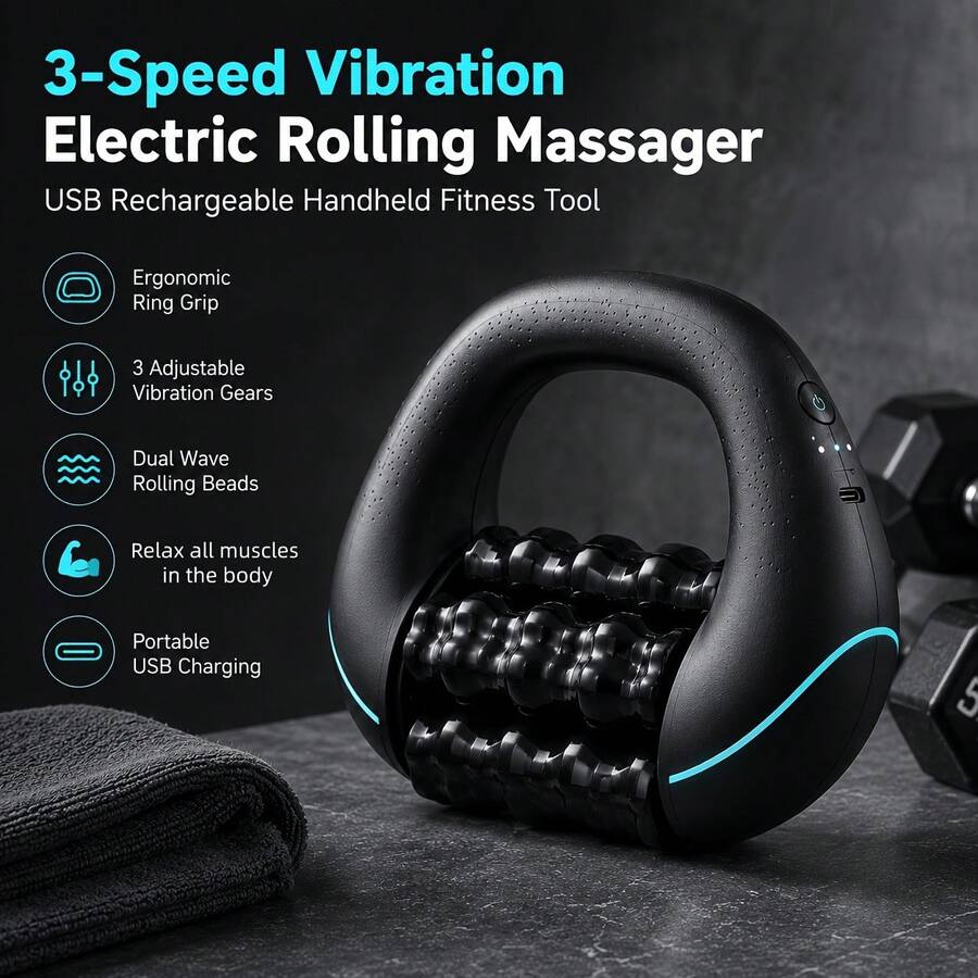 USB充電式手持式敲擊按摩器,多功能電動滾輪按摩器,輕巧便攜,適用肩部、頸部、四肢、腰部、背部通用按摩工具,1500mAh - 彩色 - 查看 1
