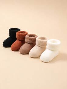 5 Pairs Random Baby Maillard Color Series Terry Socks, Warm And Breathable For Winter, Suitable For Newborns - Multicolor - View 1