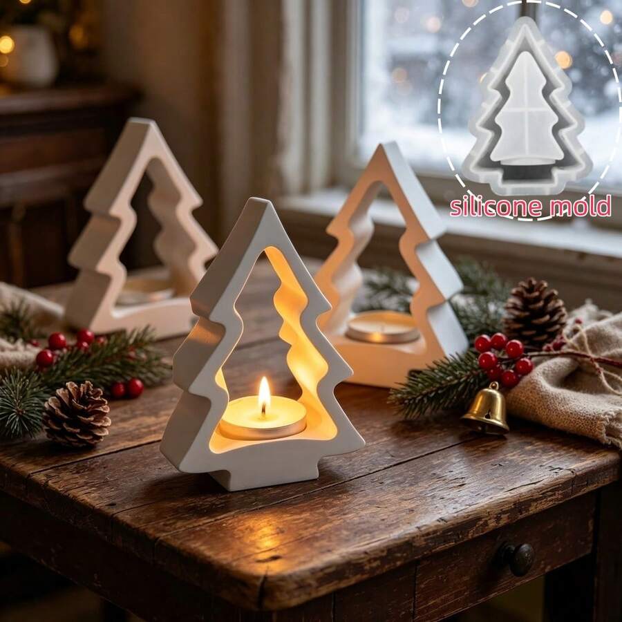 1pc Christmas Tree Candle Holder Silicone Mold, Christmas Aromatherapy Candle Holder Base Ornament Plaster Resin Mold, Holiday Atmosphere Decorative Ornament Mold, Perfect For Handmade Crafts, Gift Making, Reusable - Christmas Tree Candlestick Mold - View 1