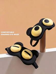 Cute Cartoon Bear Eye Mask - Soft Polyester Fiber Light-Blocking Sleep Mask, Adjustable Zipper Design, Yellow & Black Color, Suitable For Travel, Work, Napping - No Battery Required, Durable Material, Office Employee Essential - Upgraded Version - View 4
