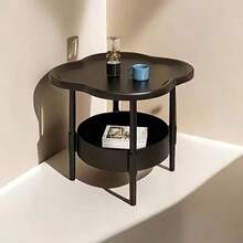 1pc [Fashion Side Table] Minimalist Modern Plastic Side Table - Fashion Modern Round Side Table With Storage Layer Small Double Layer Coffee Table | Space-Saving, Ultra-Stable Clover Design Bedside Cabinet - Suitable For Living Room, Study, Bedroom Storage - Multicolor - View 7