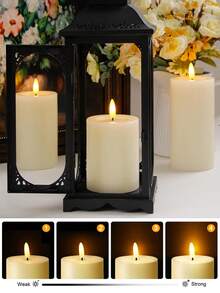 3pcs Flameless Pillar Candles, Battery Powered, Romantic Atmosphere Decor Lights, Smokeless Electronic LED Candles, Suitable For Home, Holiday And Wedding Decoration - Beige - View 7