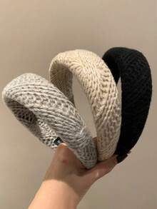 1pc Minimalist Chunky Knit Wide Headband, Elegant Versatile High-Crown Hair Accessory For Women - Multicolor - View 5