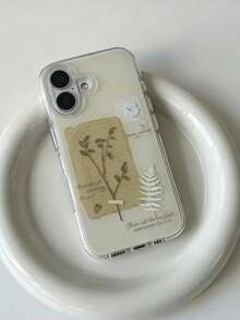 1pc Scratch‑Resistant Nostalgia Old Paper Fern Floral Splicing Protective Case, Unisex Fit, Ideal For Weekend Outing Photo Shooting, Great Festival Surprise Gift Compatible With IPhone11 12 13 14 15 16 17 Pro Max - Multicolor - View 4
