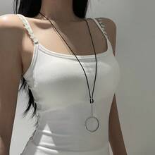 Long Black Cord Magnifying Glass Ring Pendant Necklace, Niche Design Sweater Chain - Black - View 4