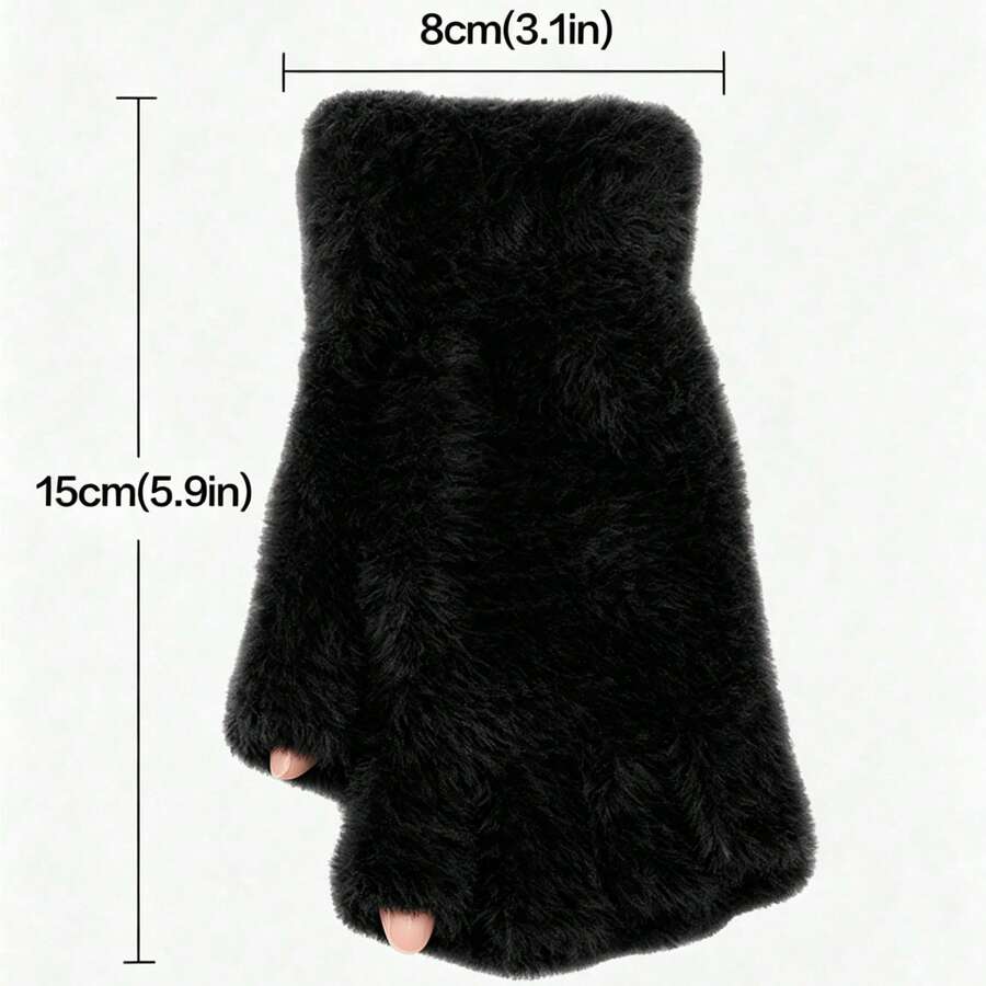1 Pair Of Women's Open Finger Knitted Plush Gloves, Suitable For Winter Gloves, Essential For Travel And Keeping Warm - One Size - View 1