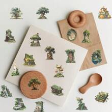50pcs Forest Theme Green Transparent Sticker Pack Cartoon Design For Phone Cases, Laptops, Scrapbooks & Journals - Unique Decorative Stickers Decals - Multicolor - View 8