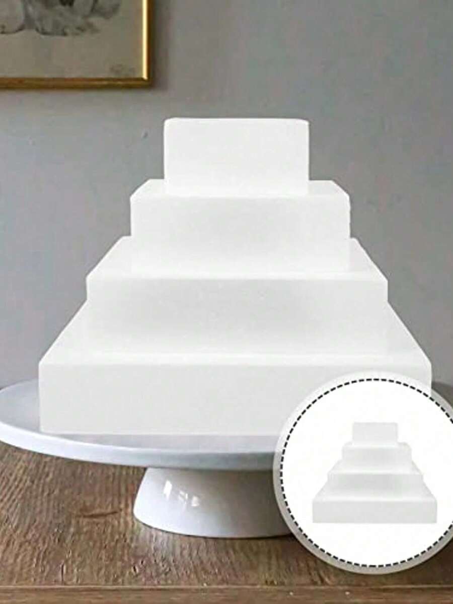 1pc Square White Foam Cake Model (Foam Material), Suitable For DIY Cake Decoration Practice, Wedding Decoration Display, Various Festival Party Cake Decoration And Hotel Cake Model Display; Available In 4-Inch, 6-Inch, 8-Inch, 10-Inch And 12-Inch Sizes (Note: Product Dimensions May Have Slight Deviations)