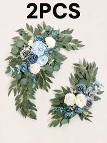 2 Pieces Set, Artificial Garland, Suitable For Wedding Welcome Signs, Floral Decorations, And Wedding Reception Signs (Blue), Valentine's Day Gift - Blue - View 7