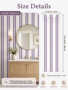 SUPSTICKER Retro Boho Scalloped Stripe Wallpaper, Removable Matte Finish, 40x120cm/40x300cm, For Bedroom, Living Room & Entryway - 1PC - View 22