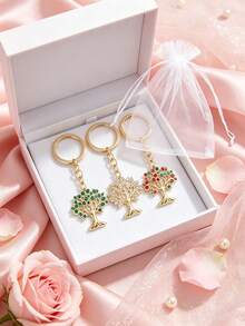 Luxury Rhinestone Tree Of Life Keychain, Bag Charm Pendant, Multi-Color Full Rhinestone Design, Gold Alloy Tree-Shaped Pendant Exquisite And Sparkling. Paired With Large Metal Key Ring, Sturdy Chain Resistant To Breaking, Suitable For Bags, Car Keys, Backpacks. Symbolizes Lucky Money Tree, Compact And Portable, Ideal For Gifts Or Personal Use, Ins Style Versatile Accessory, Holiday Gift Choice. - Multicolor - View 6