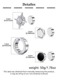 Clip On Stud Earrings For Men Polaris Geometry Circle Punk Fake Earrings Stainless Steel Non Piercing Silver Black Not Easy To Fall Halloween Jewel - Multicolor - View 2
