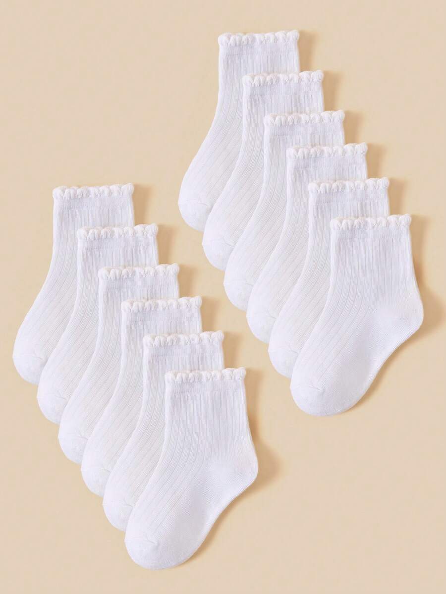 [Spring/Summer 5/10 Pairs]Girls/Children White Mid-Calf Socks, Cute And ...