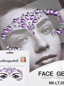 5Pcs/Set Assorted Color Round Waterdrop Crystal Face Jewel Stickers Waterproof Sparkling Self-Adhesive Facial Rhinestone Decals Suitable For Rave Events, Masquerade Balls And Festival Body Makeup Halloween Face Diamond Sliders - Multicolor - View 3