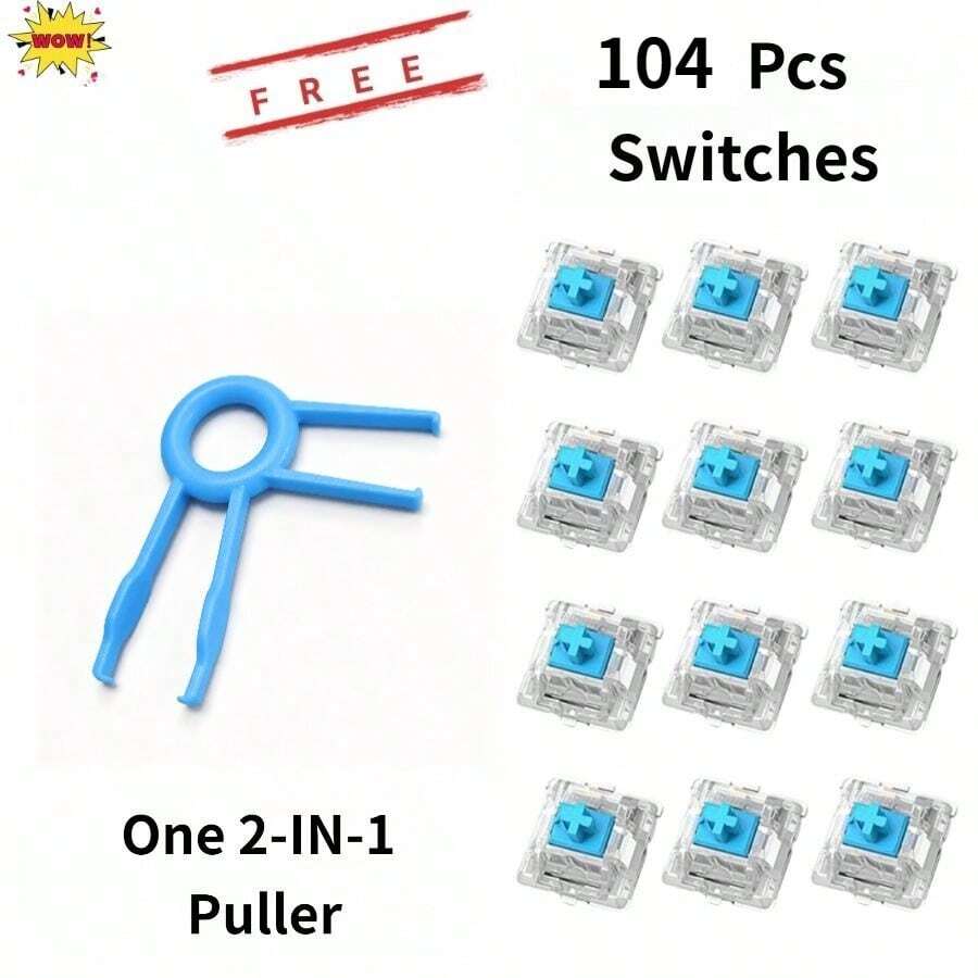 Saklar Keyboard Mekanik 50/104 Buah Biru/Coklat/Merah/Hitam, Satu Pencabut, Hot-Swap, Linear, Taktil, Saklar Klik, Aksesori Keyboard Mekanik Kustom DIY untuk Bermain Game dan Mengetik - View 1