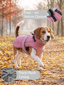 Dog Winter Coat, Thickened Warm Fleece Lining, Adjustable Pet Vest With Reflective Strip, Built-In Collar D-Ring, Outdoor Medium To Large Dog Jacket - Coral Pink - View 7