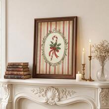 1pc Framed/Unframed Retro Candy Cane Christmas Holiday Canvas Poster Vintage Striped Traditional Xmas Festival Wall Art Print Kitchen Farmhouse Decor Painting For Apartment,Living Room,Bedroom,Modern Home Decoration - A - View 6