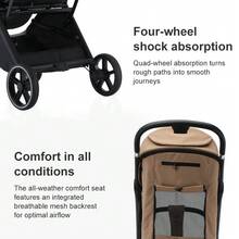 Lightweight Stroller, Portable Stroller, Ideal For Travel, Essential Baby Accessory, Breathable Mesh Fabric, One-Step Folding Stroller - Brown - View 5