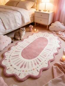 1 pieza Alfombra ovalada rosa & blanca, estilo lindo & acogedor, alfombra decorativa, decoración de dormitorio, alfombra pequeña, alfombra, decoración del hogar, alfombra de sala de estar, alfombra pequeña de sala de estar, alfombra de dormitorio, decoración del hogar de sala de estar, alfombra para exteriores, alfombra lavable - Multicolor 1 - Ver 4