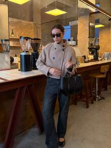DEEKA Autumn/Winter New Women's Clothing, European And American Minimalist Lapel Wool Blend Short Jacket, Spring Quiet Luxury Style - Camel - View 8