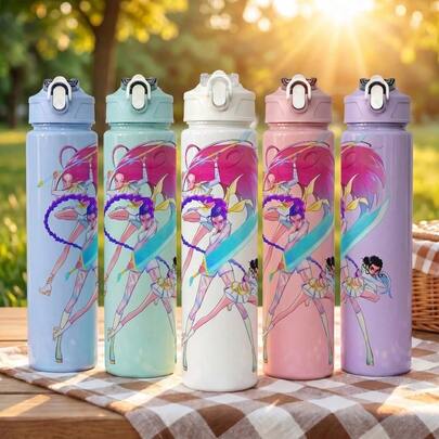 KPop Demon Hunters 1pc K-Pop Demon Hunter Girl Group 5-Color Cartoon Anime Style Anti-Spill Flip Lid Sports Water Bottle, Back To School Essential, Car Accessory, Portable Fashion Design, 800ml-27oz Travel Cup With Strap, Straw And Lid, Cute Design, High Quality, Leak-Proof, Shock-Proof, Durable Outdoor Sports Water Cup, Large Capacity Portable Cup, Suitable For Short Trips, Hiking, Picnic, Running, Fitness, Mother's Day, Halloween